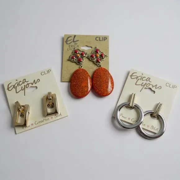 Erica Lyons NWT Clip-On Earrings Bundle. Gold, Silver & Statement. Vintage Glam - Picture 6 of 6